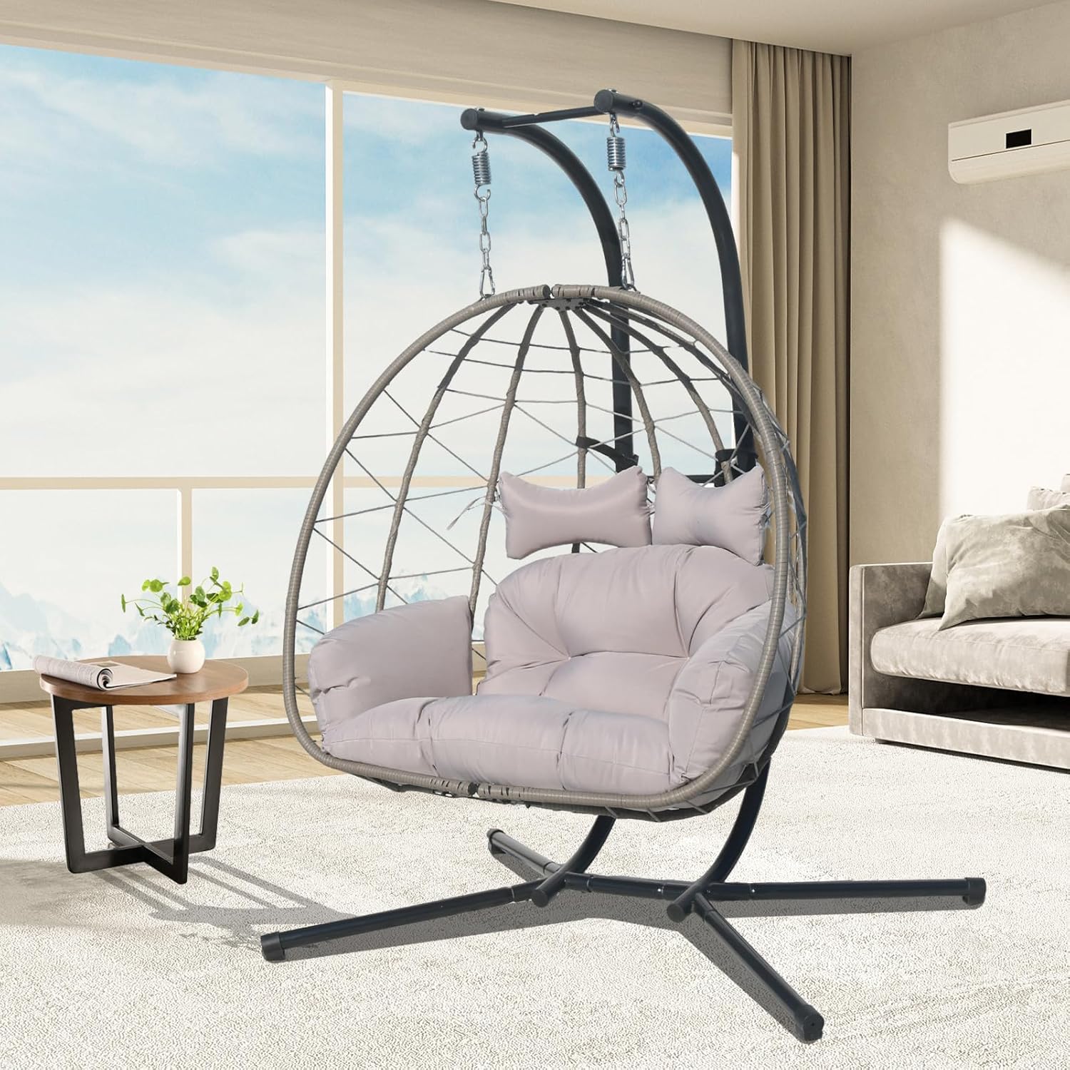 Kids Outdoor Egg Chair - 2-Person Wicker Double Hammock Egg Chair