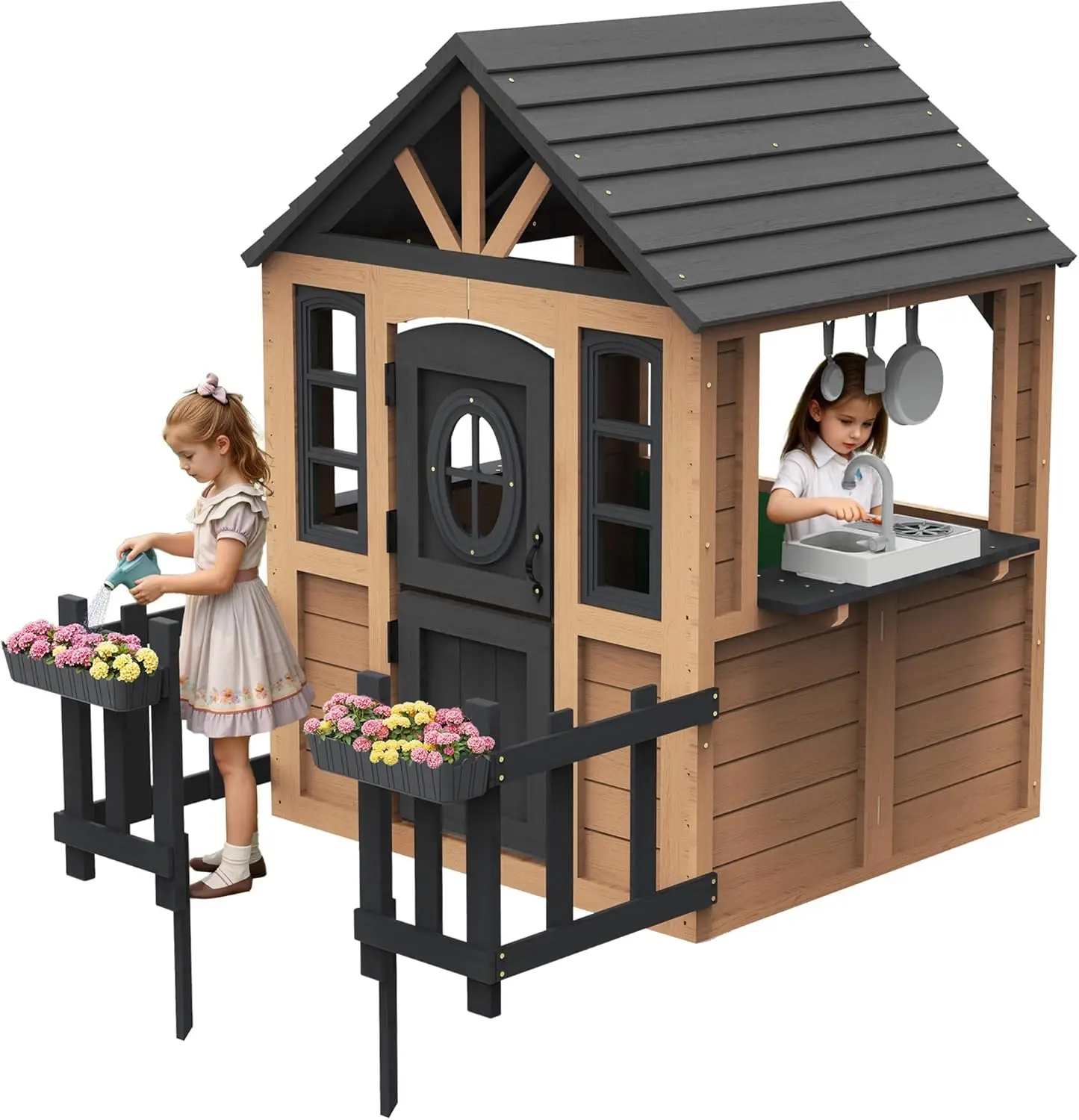 Kids Outdoor Kitchen - Albott Kids Outdoor Wooden Playhouse with