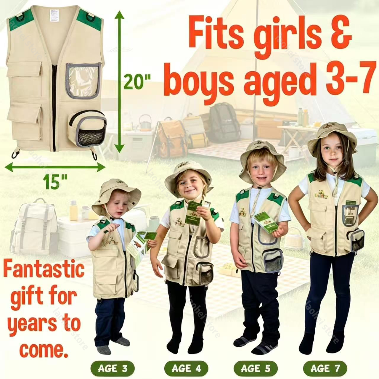 Kids Outdoor Vest - Kids Explorer Vest and Hat Costume