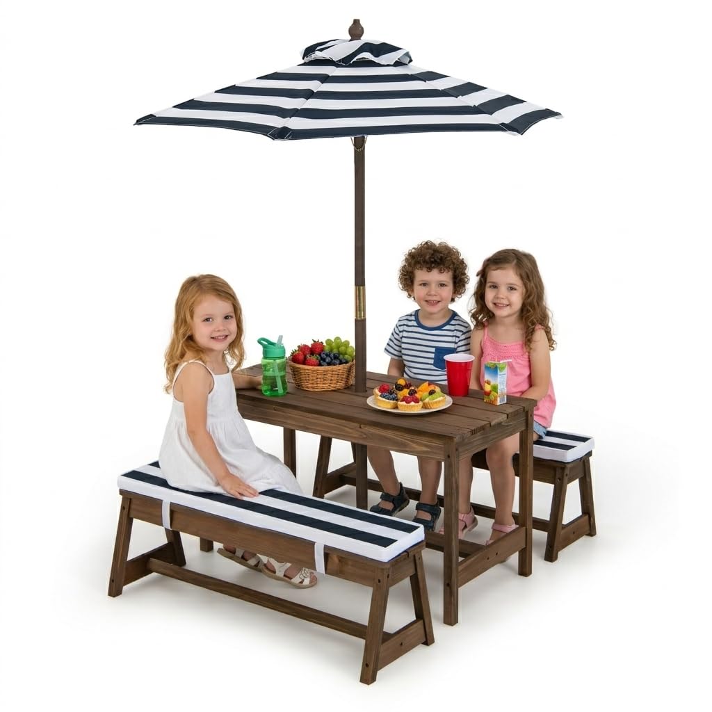 Kids Outdoor Table And Chair Set - Height Adjustable Wooden Kids Picnic Table