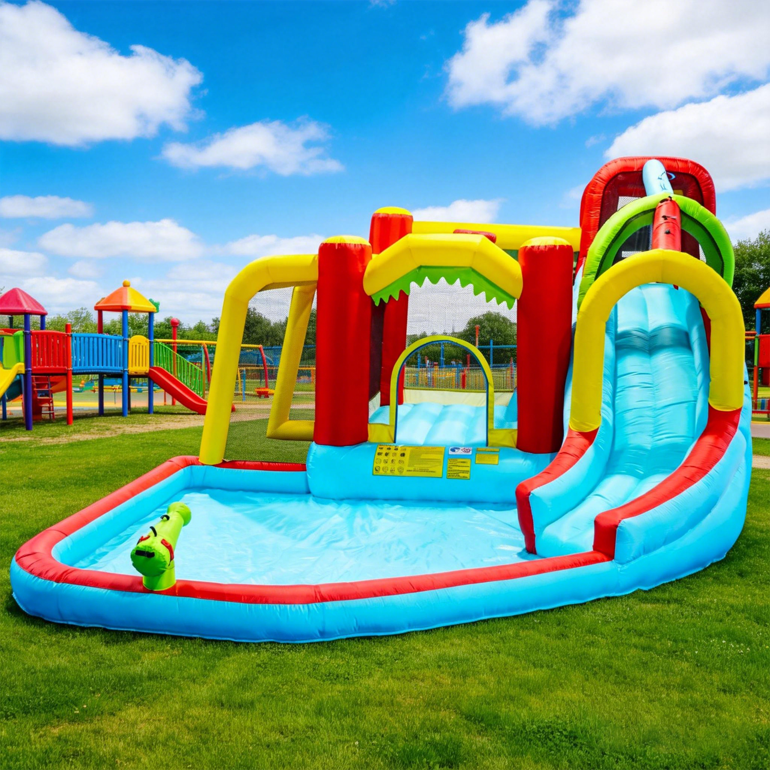 Kids Outdoor Bounce House - 7in1 Inflatable Water Slide Park Bounce
