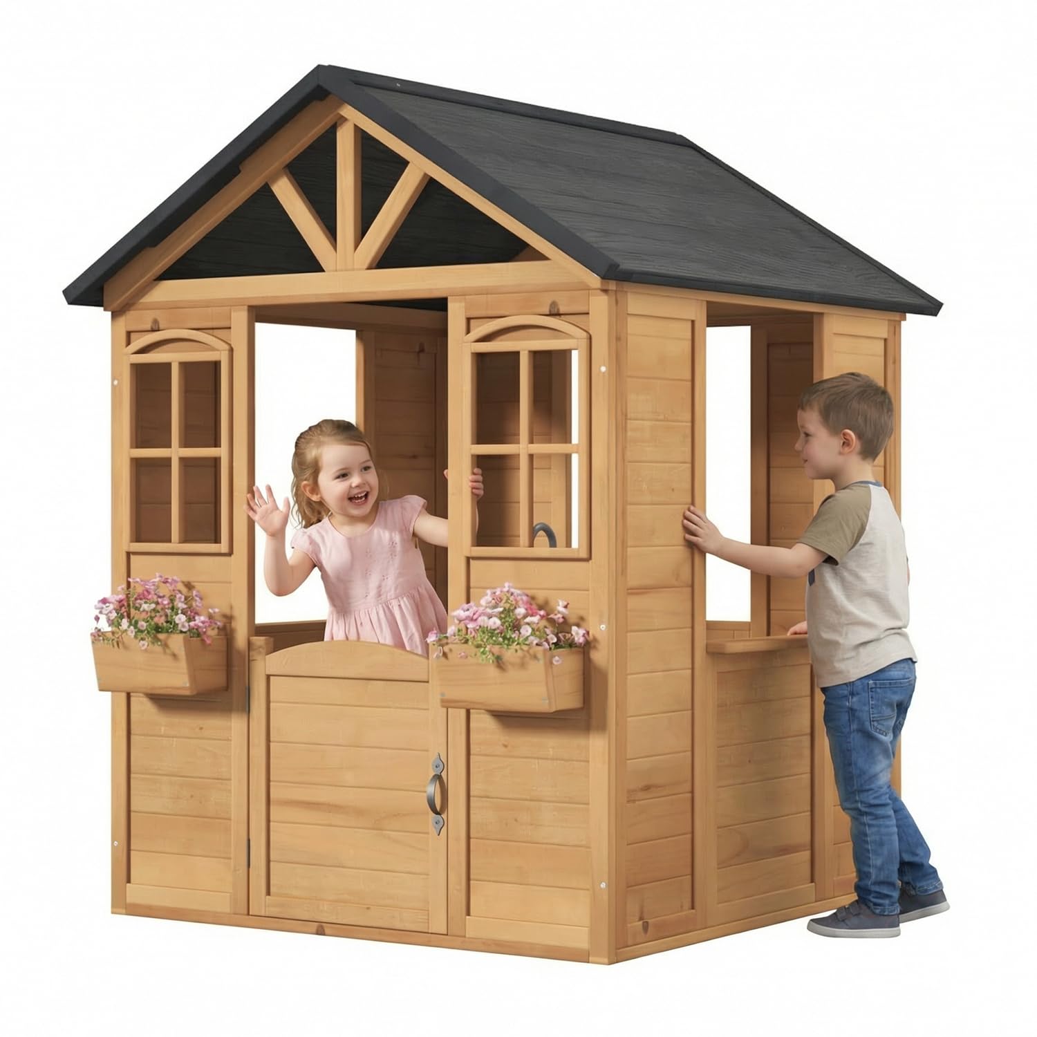 Kids Outdoor Kitchen - Wooden Kids Playhouse Outdoor with Sink