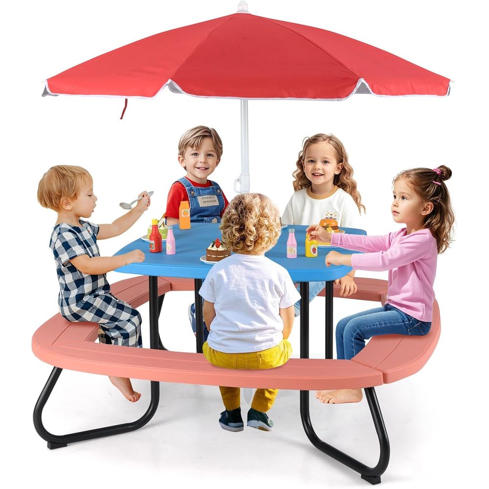 Kids Outdoor Table And Chair Set - Kids Picnic Table, 8 Person Toddler
