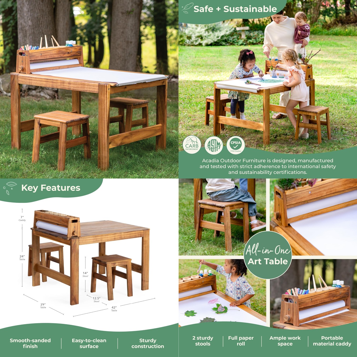 Kids Outdoor Table And Chair Set - Acacia Wood Kids Art Table Set