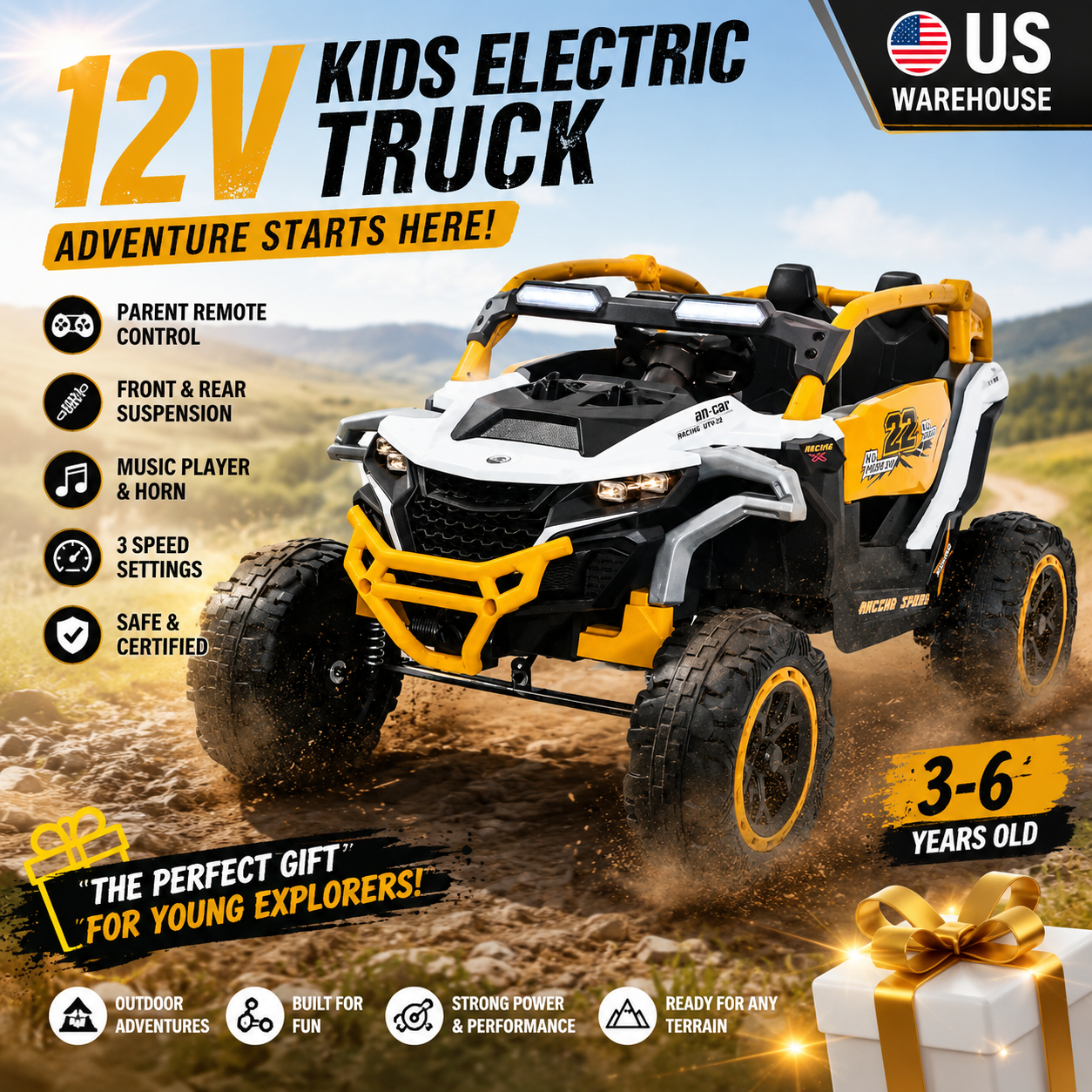 Kids Outdoor Electric Car - 12V Kids Electric Truck Ride on