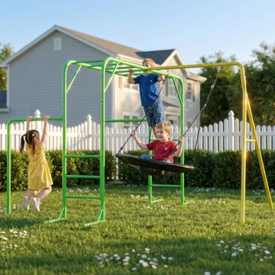 Kids Outdoor Swing Set - Monkey Bars Set for Backyard with