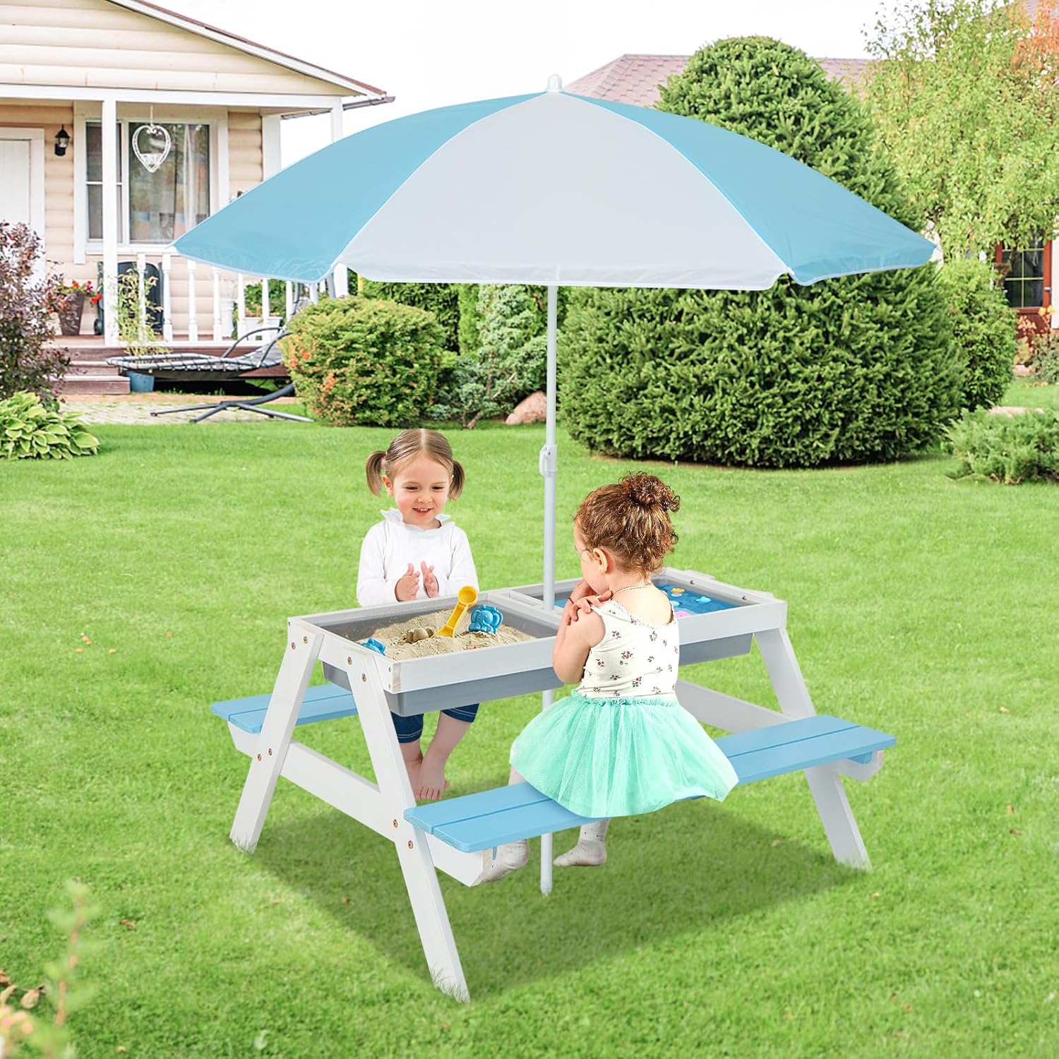Kids Picnic Table, 4 in 1 Outd – Kids Outdoor Table And Chair Set Bewertung und Preis