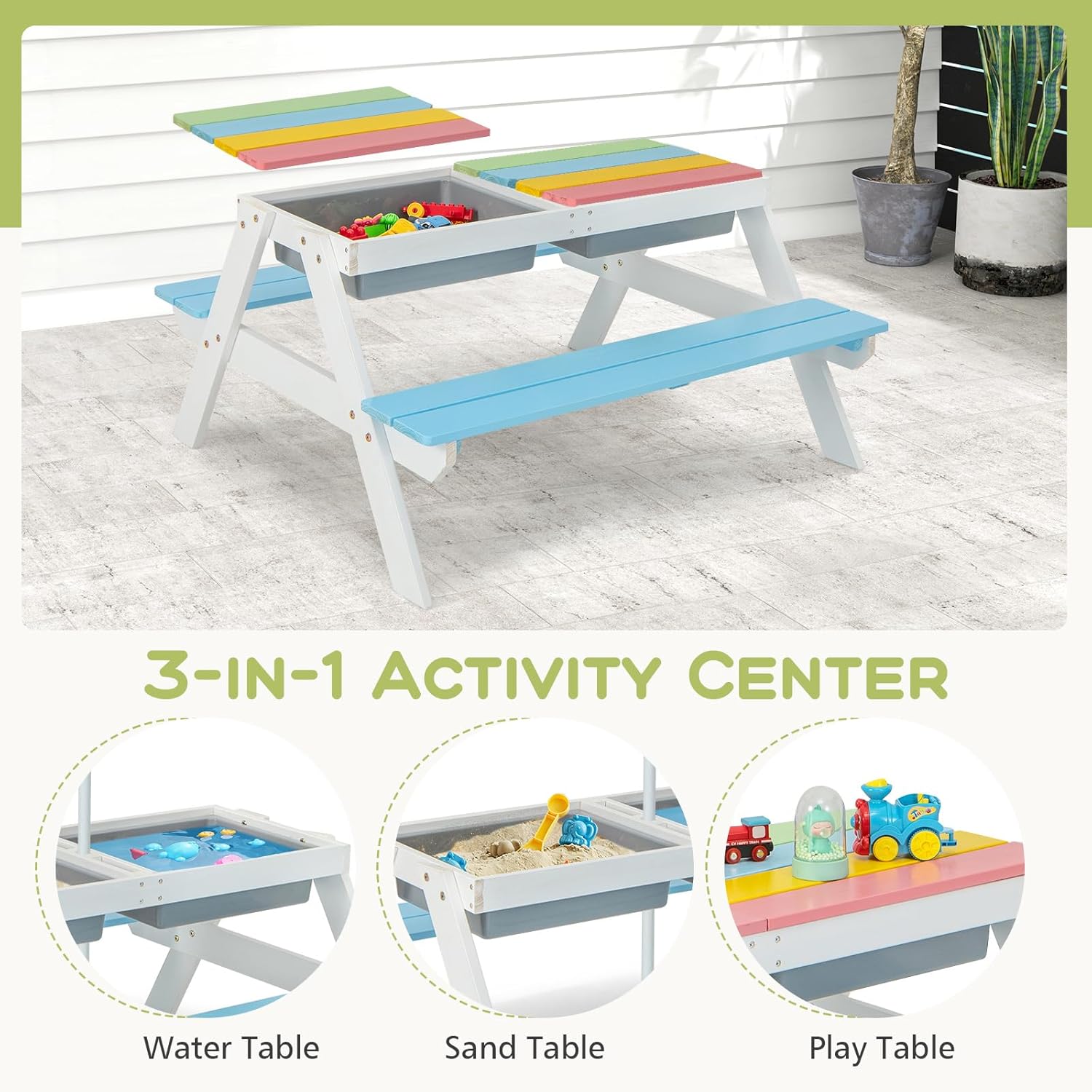 Kids Picnic Table, 4 in 1 Outd – Kids Outdoor Table And Chair Set Bewertung und Preis