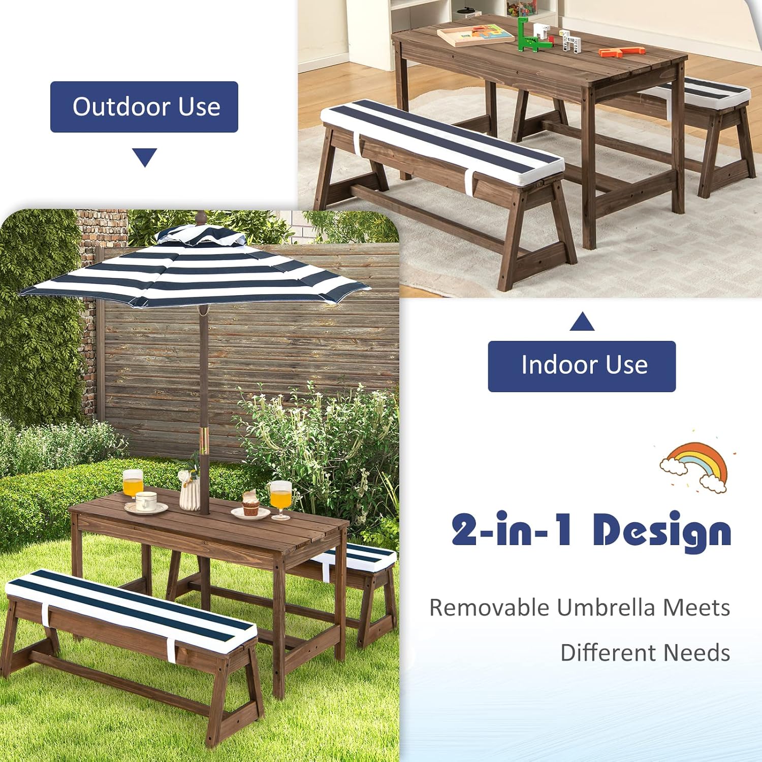 Height Adjustable Wooden Kids  – Kids Outdoor Table And Chair Set Bewertung und Preis