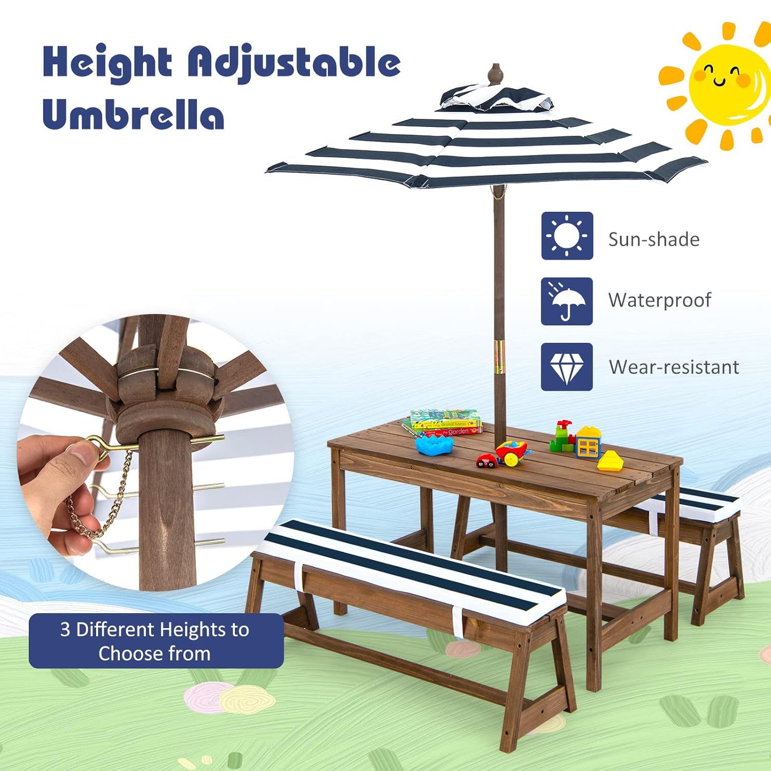 Height Adjustable Wooden Kids  – Kids Outdoor Table And Chair Set Bewertung und Preis