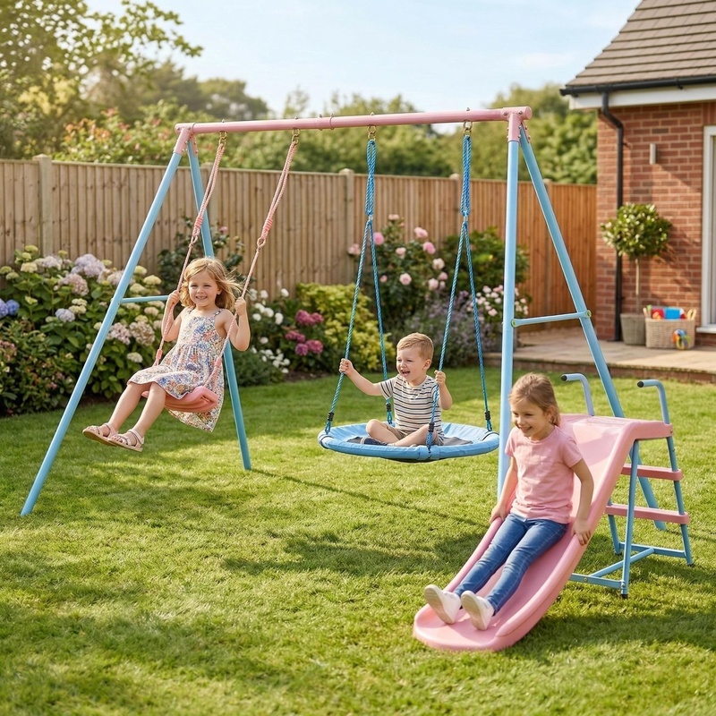 Blue and Pink Two-Person Swing – Kids Outdoor Swing Set Bewertung und Preis