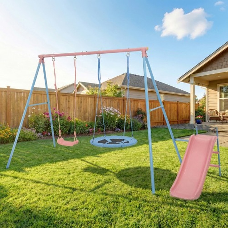 Blue and Pink Two-Person Swing – Kids Outdoor Swing Set Bewertung und Preis
